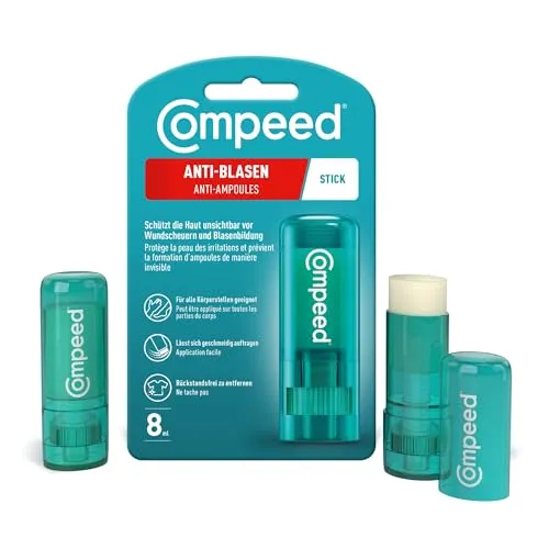 Compeed Anti-Blasen Stick - Unsichtbarer Schutz vor Blasenbildung - Erste-Hilfe-Heftpflaster & Verbandsmaterial, schützt effektiv vor Blasenbildung und Scheuern mit pflanzenölbasiertem Fettfilm für geschmeidige Haut.