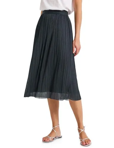 STREET ONE Damen A361753 Mesh-Plissée-Rock, Pine Grove Green, 44W - Röcke für Damen, Midi-Rock mit elastischem Bund für angenehmen Tragekomfort und weich fallenden Stoff.
