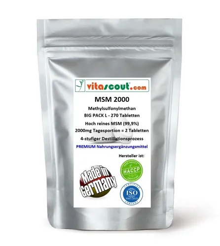 MSM 1000mg - 270 Tabletten VEGAN, 99,9% Reinheit - MADE IN GERMANY - No Kapseln