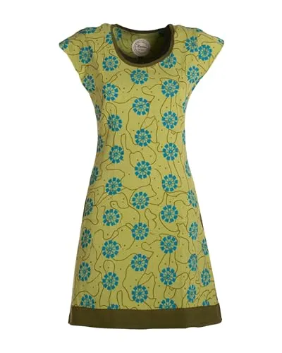Vishes Damen Kurzarm Kleid in Hellgrün I Größe L (40) I Handgefertigt aus 100% Baumwolle I Stylisches Sommerkleid für Freizeit & Alltag I Nachhaltige Alternative Bekleidung