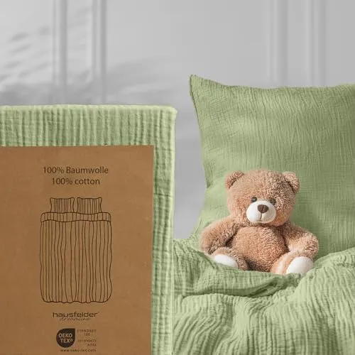 Hausfelder Musselin Kinderbettwäsche Set Bettbezug 100x135cm + Kissenbezug 40x60cm aus Atmungsaktiver Baumwolle