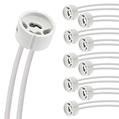 Evolution GU10 Fassung mit Kabel für LED- und Halogenlampen | GU10 Einbaurahmen, LED fassung 230V | Hitzebeständig Keramischer Sockel mit Silikongeschütztem CSA Kabel | 10er Set
