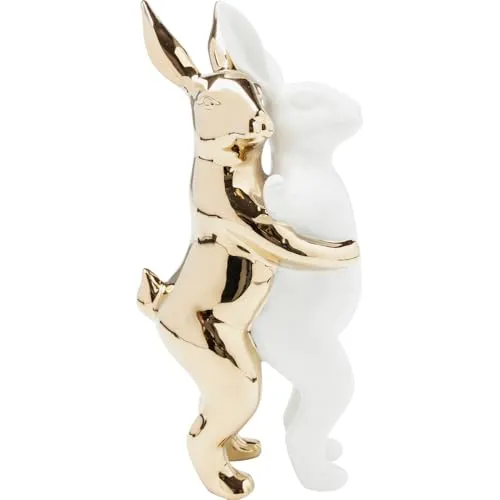 Kare Design Deko Figur Hugging Rabbits, Weiß/Gold, Deko Objekt, Hasen Motiv, Steingut glasiert, 25x15x12 cm (H/B/T)