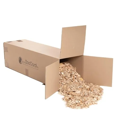 BooGardi Holzhackschnitzel grob 100L - Natürlicher Unkrautschutz für Ihren Garten - Mulch aus unbehandeltem Holz, ideal als Beetabdeckung und Winterschutz. Verbessert die Bodenqualität, speichert Wärme und Feuchtigkeit für gesunde Pflanzen.