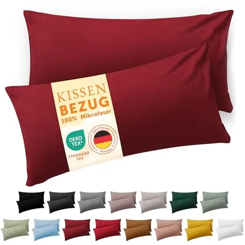 Blumtal Kissenbezug 50 x 70, 2 Stück - Oeko-TEX zert. Kissenbezüge 100% Mikrofaser in extra weich & waschmaschinenfest - Bezug Kissen 50x70 Aurora Rot