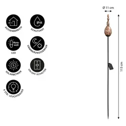 Dehner Solar-Stab Sira, Gartenleuchte mit warmweißem Licht, IP44, Höhe 113 cm, Ø 8 cm, Metall / Glas / Kunststoff, bronze - Bronze