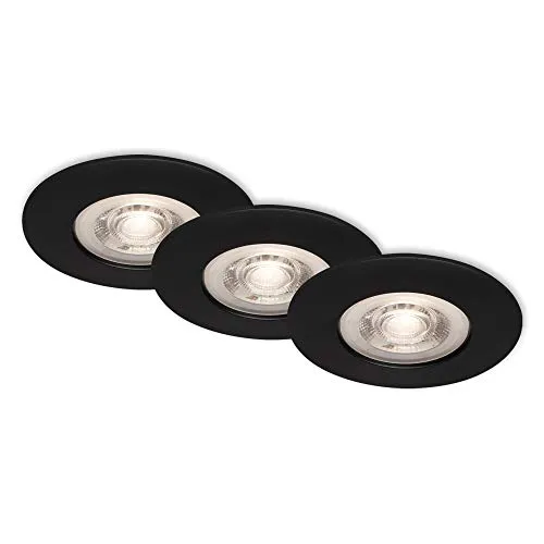 BRILONER Leuchten - LED Einbauleuchten 3er Set, dimmbar - Energiesparlampen, modernes Design in schwarz-matt, ideal für Wohnräume und spritzwassergeschützt für den Einsatz im Bad. Stufenlos dimmbar für eine individuelle Lichtatmosphäre.