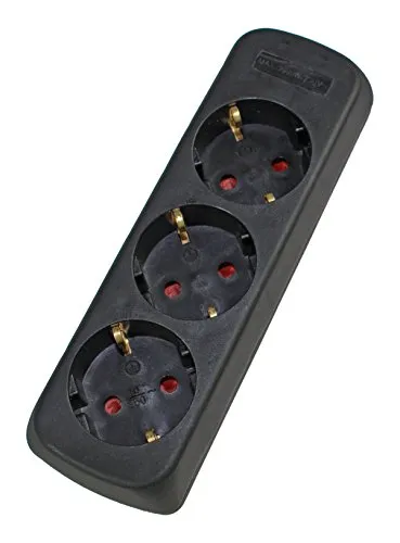 as - Schwabe 3-fach Steckdosenleiste Schwarz mit erhöhtem Berührungsschutz - Steckdosen & Zubehör: 3-fach Steckdosenleiste mit 45° gedrehten Steckdosen für platzsparende Anordnung und erhöhtem Berührungsschutz – ideal für Haushalte mit Kindern und zur Wandmontage.