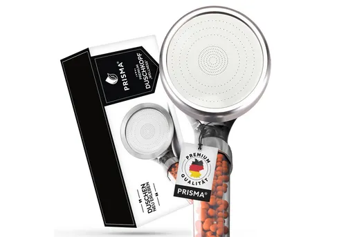 PRISMA Handbrause Filterdusche - Handbrausen mit 3 Strahlarten für ein einzigartiges Duscherlebnis, wassersparend und ideal bei geringem Wasserdruck. Einfache Montage ohne Werkzeug!