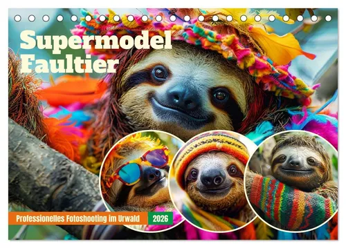 CALVENDO Wandkalender Supermodel Faultier. Professionelles Fotoshooting im Urwald (Tischkale