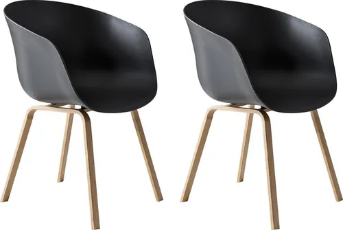 SalesFever Schalenstuhl 2er-Set | Schwarz mit Holz-Optik