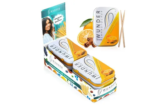 Wunder Zahnstocher Mundpflegecenter 6er Pack Zimt Orange - Zahnseiden für Mundpflege und Gewohnheitskontrolle, helfen beim Reinigen der Zahnzwischenräume und unterstützen beim Abgewöhnen von Nägelkauen und Rauchen.