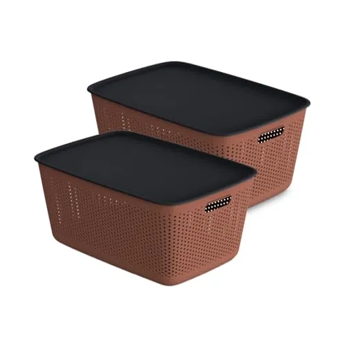 Kreher® Aufbewahrungsbox Mehrzweckkorb mit Deckel. Ideal für Kleiderschrank & Küche. Stapelbar, lebensmittelecht, BPA-frei. Aus Kunststoff in dezenten Farben. Viele Größen/Farben.