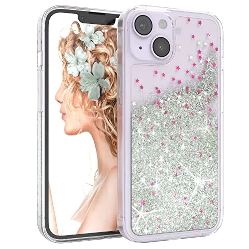 EAZY CASE Hülle kompatibel mit iPhone 14 Schutzhülle mit Flüssig-Glitzer, Handyhülle, Schutzhülle, Back Cover mit Glitter Flüssigkeit, TPU/Silikon, Transparent/Durchsichtig, Silber