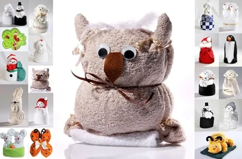 JACK Frottier Geschenk Set viele Modelle Handarbeit Origami Gästetuch Handtuch Waschhandschuh, Motiv/Art:Eule