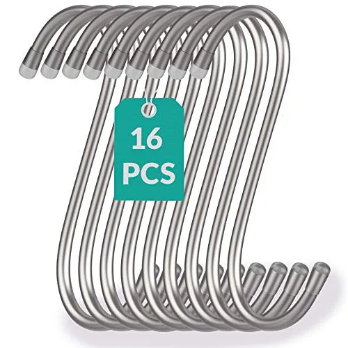 Praknu 16 S Haken Edelstahl - Belastbar bis 25kg - 12cm Groß - Rostfreie S-Haken zum Aufhängen