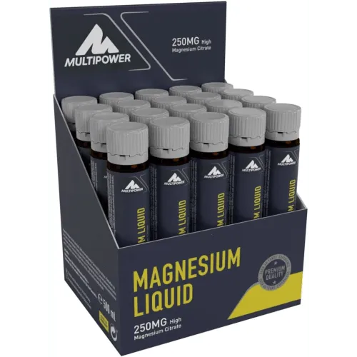 Multipower Magnesium Liquid, 20 x 25 ml Ampullen - Vitamine & Mineralien, hochdosiertes Magnesium zur Unterstützung der Muskelfunktion und Reduzierung von Müdigkeit.