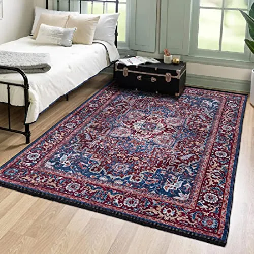 Mazovia Orientalisch Vintage Teppich - Kurzflor Waschbar - Teppiche für Wohnzimmer und Schlafzimmer, waschmaschinenwaschbar für einfache Pflege und ideal für belebte Bereiche dank rutschfester Unterseite.