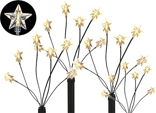 Mojawo LED Gartenleuchtstäbe 'Stern' 4er Set mit 6 Lichtern - Lampen für den Außenbereich mit 24 warm-weißen LEDs, ideal zur stimmungsvollen Gartenbeleuchtung. Inkl. Erdspießen und 6 m Zuleitung für flexible Platzierung.