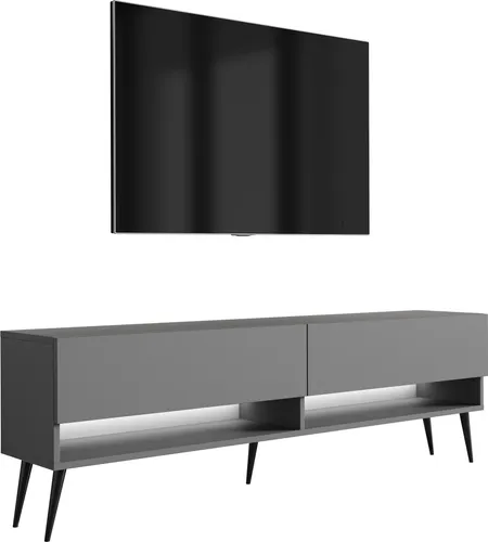 TV-Lowboard 170 cm Anthrazit, schwarze schräge Beine, weiße LED, 170 × 32 × 52 cm