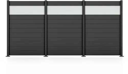 Komplettzaun Paneel 150 - Sicht- und Windschutz - Aluminiumzaun mit 3 Elementen, idealer Sicht- und Windschutz durch Nut-Feder-Paneele, einfach zu montieren und langlebig.