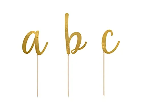 PartyDeco Tortenstecker - Buchstaben Alphabet - Gold, 53 Stück - Tortendekoration, Kuchendeko, Cake-Topper, Cupcake Topper für Geburtstag, Babyparty, Jubiläen