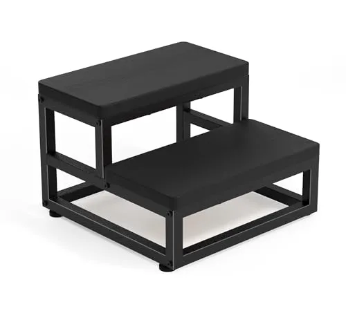 Holz Tritthocker 2 Stufen – Stabil & Vielseitig für Zuhause in schwarz von HFHOME