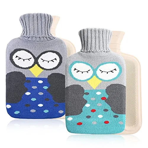 Wärmflasche mit Bezug,Goomp 2 Stück 2 Liter Wärmflaschen Wärmflasche Tier für Schmerzlinderung,Krämpfe,Heiß und Kalt Therapie Grau