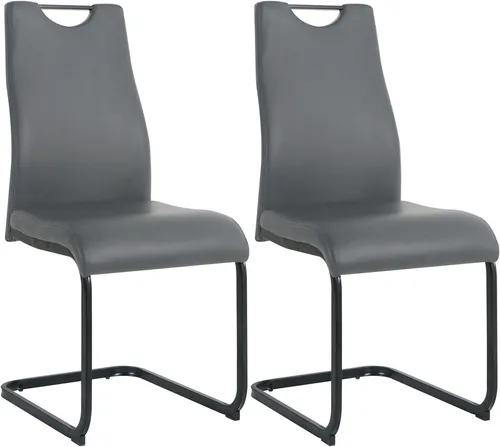 Möbilia Freischwinger-Stuhl 2er Set | Grau-Schwarz | Kunstleder