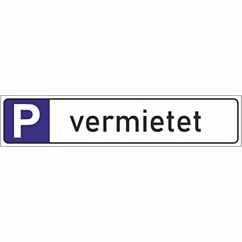INDIGOS UG - Parkplatzschild Vermietet 52x11 cm - Schild aus Aluverbundplatte für reservierte Mietparkplätze - robust, wetterfest, mit klarer Beschriftung Vermietet