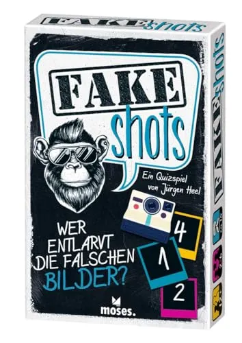 moses. Fake Shots, schnelles Quiz für gesellige Spieleabende, Trivia-Spiel für Ratefans, Quizspaß mit 150 Fragen, lustiges Kartenspiel ab 10 Jahren, Schwarz