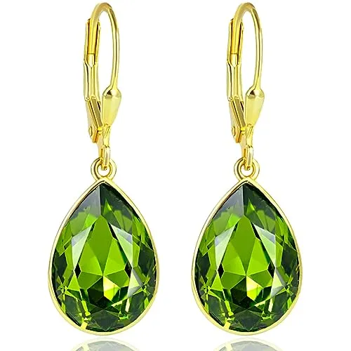 Ohrringe Grün Gold 925 Silber vergoldet Marken Kristalle Tropfen NOBEL SCHMUCK