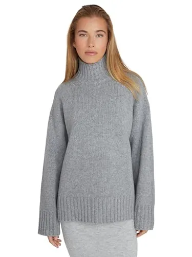 Style & Republic Damen Oversize Rollkragenpullover aus 90% Wolle & 10% Kaschmir, Weicher Boxy Strickpullover, Stilvoller Premium-Pullover für Herbst & Winter, Silver Melange, L