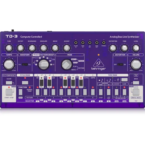 Behringer TD-3 GP Analoger Synthesizer - Synthesizer & Soundmodule mit legendärem Acid-Sound der TB-303, ausgestattet mit Distortion-Effekt und 16-Schritt Sequencer für kreative Klanggestaltung.