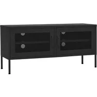 vidaXL TV-Schrank Schwarz 105x35x50 cm aus Stahl - Robuster TV-Schrank mit 2 Gittertüren und praktischem Stauraum. Ideal für Kabelorganisation und einfache Reinigung. Perfekt für Ihr Wohnzimmer!