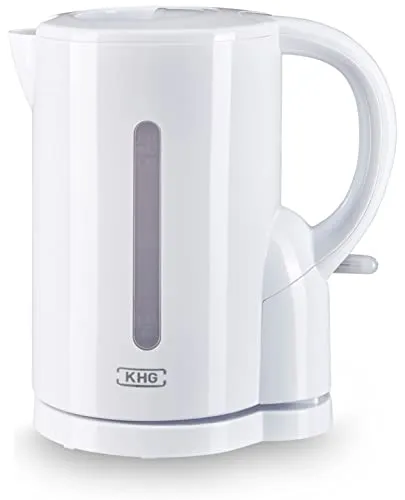 KHG Wasserkocher WK-170 W weiß aus Metall/Kunststoff, 1,7 Liter, herausnehmbarer Kalkfilter, LED Schalter, Wasserstandsanzeige, Trockengehschutz & Abschaltautomatik, BPA-frei, 2200 Watt