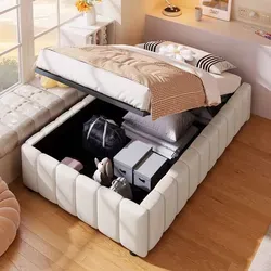 Merax Polsterbett 90x200 cm – Hydraulisches Stauraumbett ohne Kopfteil