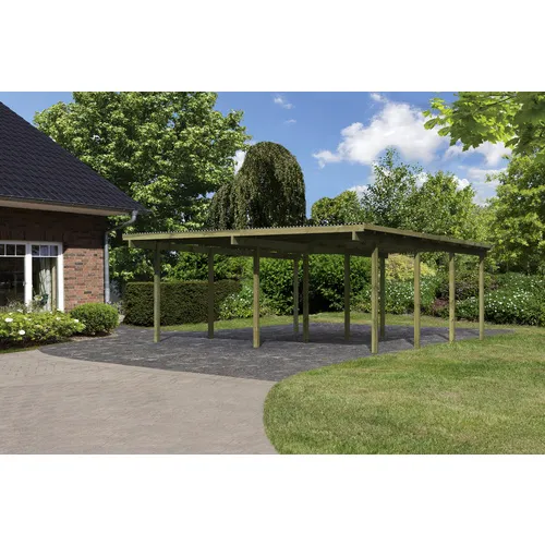 Karibu Doppelcarport Eco - Carport aus standfestem Nadelholz mit wetterfestem PVC-Dach, idealer Schutz für PKW, Motorrad und Fahrrad.