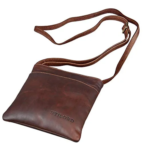 STILORD Lana kleine Umhängetasche Damen 16 x 18 x 2 cm Ausgehtasche Schultertasche Handtasche echtes Büffel Leder Vintage Design Größe S Farbe:Cognac - Dunkelbraun