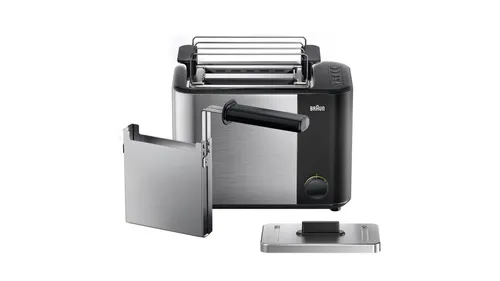 Braun HT 5015 BK Toaster schwarz / edelstahl - 2-Scheiben-Toaster mit 1000 Watt, 13 Bräunungsstufen und praktischen Funktionen wie Brötchenaufsatz und Bagelfunktion für perfektes Toasten.