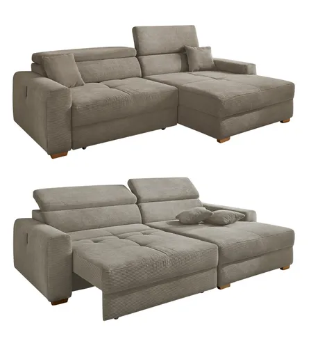 Cord Ecksofa mit elektrischem Auszug und USB-C Ladeport - Sofas & Sessel: Modernes Ecksofa mit elektrischer Sitztiefenverstellung und verstellbaren Kopflehnen für optimalen Komfort. Ideal für Wohnzimmer und Gästezimmer.