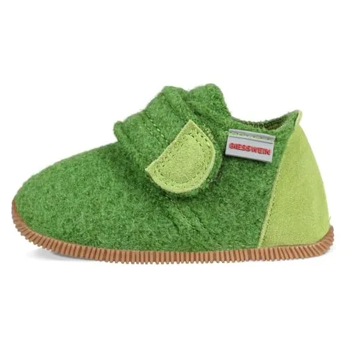 GIESSWEIN Kinder-Hausschuhe Oberstaufen - Warme Filz-Pantoffeln mit Klettverschluss - Hausschuhe aus 100% Wolle, atmungsaktiv und hautfreundlich, mit rutschfester Gummi-Sohle für optimalen Halt und individuelle Passform durch Slim-Fit und Klettverschluss.