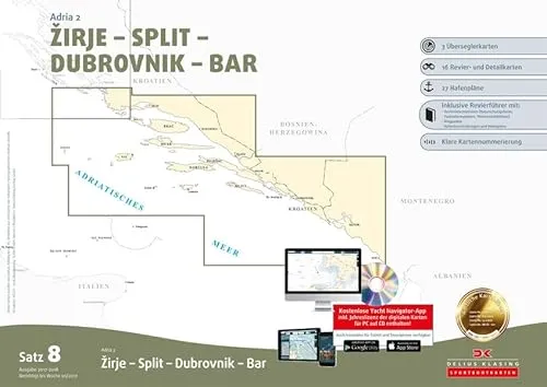 Sportbootkarten Satz 8: Adria 2 (Ausgabe 2017/2018): Zirje - Split - Dubrovnik - Bar