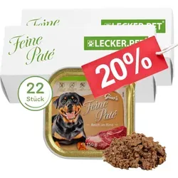 g Lecker.Pet® Gino's Feine Paté Reich an Rind Hundefutter Nassfutter Vollnahrung 22 x 150