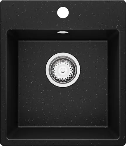 PRIMAGRAN Spülbecken Schwarz Metallic 38x44cm - 1 Becken Küchenspüle mit XL-Becken für viel Platz, kratzfest und ideal für Unterschränke ab 40 cm, modernes Design für jede Küche.