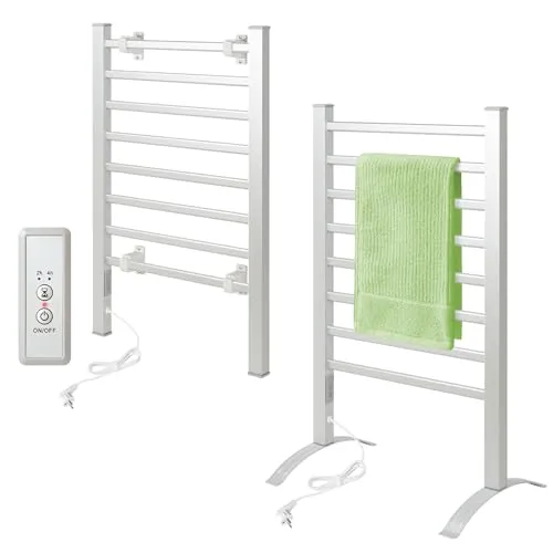 Todeco Handtuchheizkörper Elektrisch 135W - Handtuchwärmer mit 8 Stangen, energieeffizient und flexibel in der Installation, ideal für warme, trockene Handtücher in Badezimmern oder Küchen.