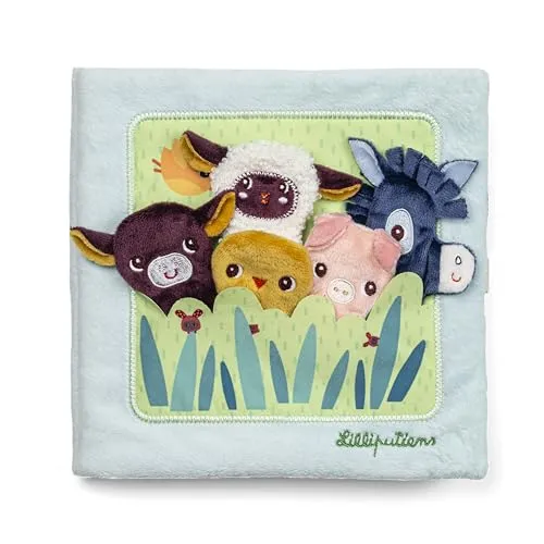 Lilliputiens – Stoff-Aktivitätsbuch – Babys auf dem Bauernhof – Lernspielzeug für unterwegs und zu Hause – Förderung der Sinne und Koordination – Ab 10 Monaten – 83856