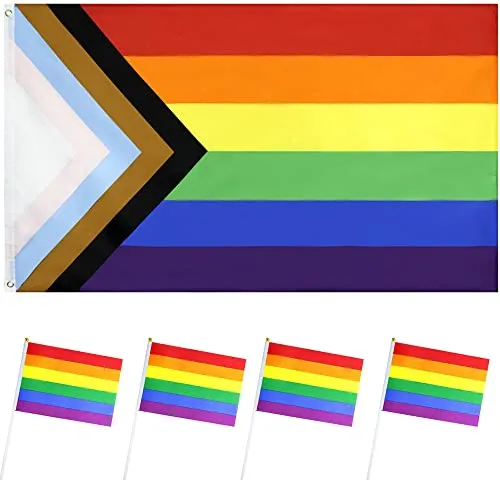 Stück Progress Pride Rainbow Flag, Homosexuell Flaggen, Rainbow Flag, Homosexuell Stolz Flagge, Regenbogenfahne, Regenbogen Homosexuell Stolz Flagge, Für Den Innen- Und Außenbereich 5
