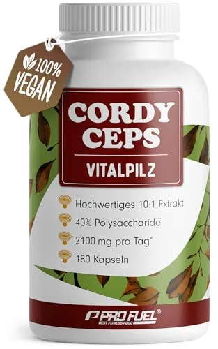 Cordyceps Kapseln 180x - 2100 mg Vitalpilz-Extrakt aus Cordyceps sinensis - hochwertiges 10:1-Extrakt mit 40% bioaktiven Polysacchariden (840 mg pro Tag) - Vorrat für 60 Tage