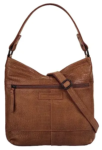 Umhängetasche BETTY BARCLAY - Echt Leder, Reptilienprägung, cognac - Elegante Umhängetasche aus 100% Rindleder im Kroko-Look. Ideal für jeden Anlass, mit verstellbarem Schultergurt und praktischem Reißverschlussfach. Perfekt als modisches Accessoire!